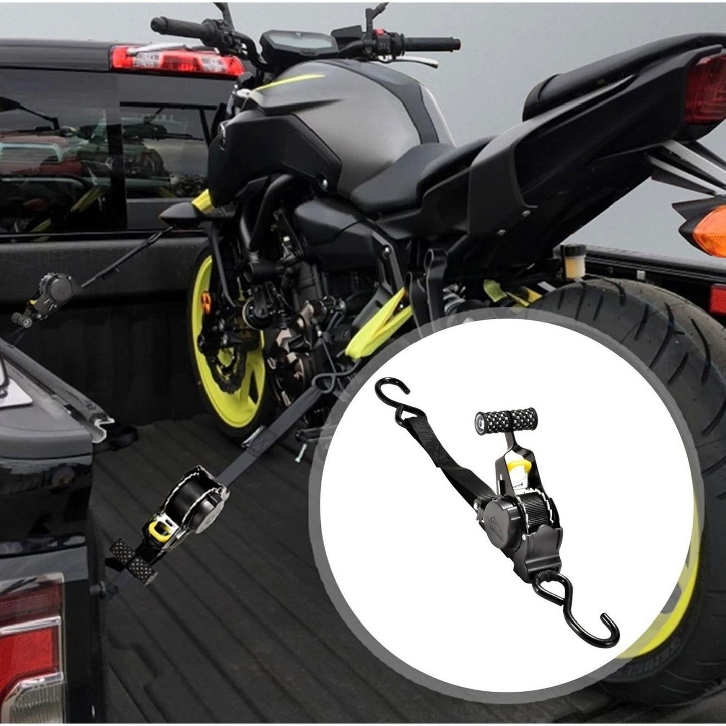 Auto Retractable-Motorcycle & Trailer Ratchet Straps –1" x 10' | 1500lb