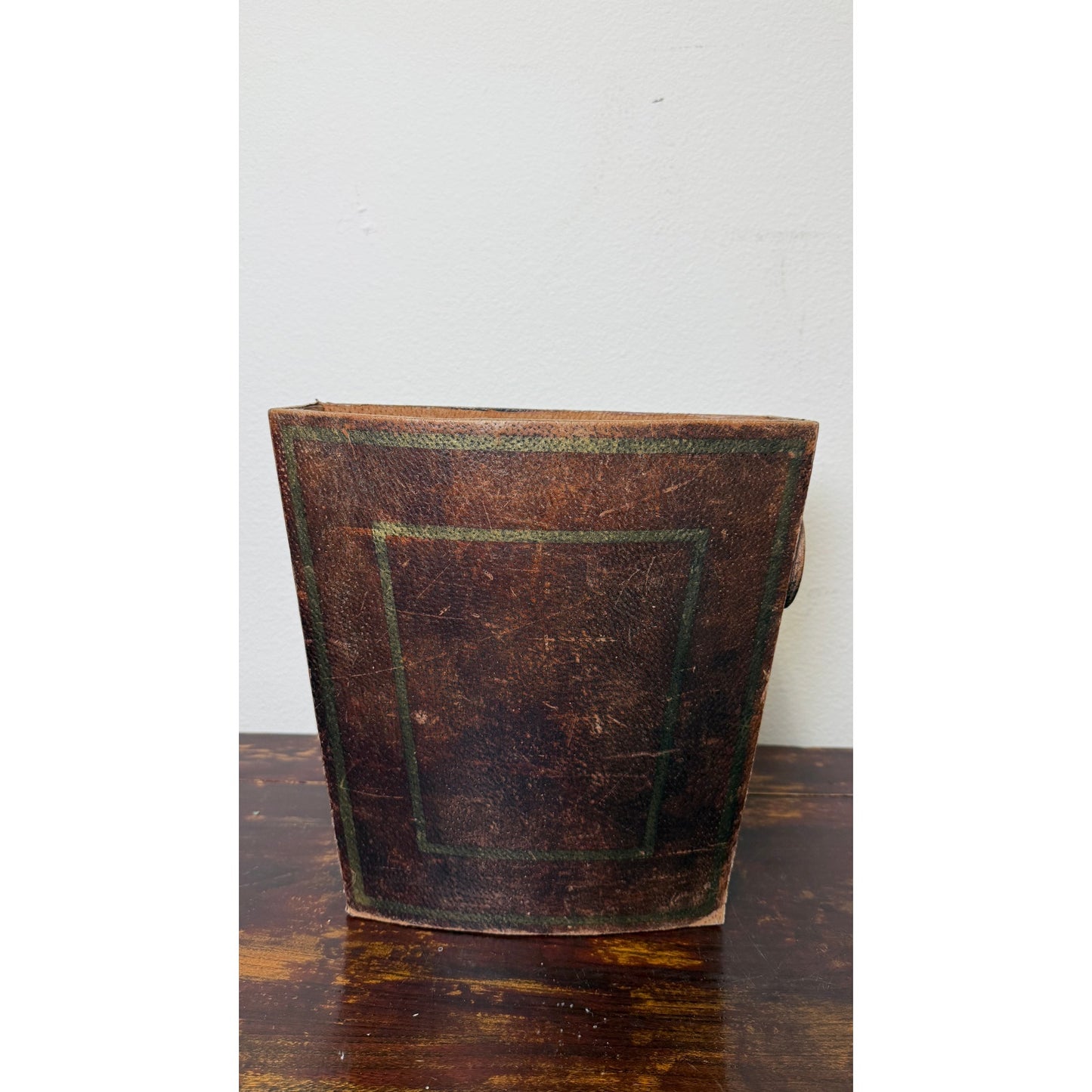 Vintage Tooled Leather Waste Bin